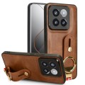For Xiaomi 14 Pro Wristband Leather Back Phone Case(Brown)