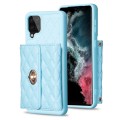 For Samsung Galaxy A12 Horizontal Metal Buckle Wallet Rhombic Leather Phone Case(Blue)