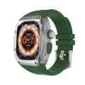 For Apple Watch Ultra 49mm Armor Stainless Steel Case TPU Watch Band(Silver Green)