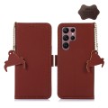 For Samsung Galaxy S24 Ultra 5G Genuine Leather Magnetic RFID Leather Phone Case(Coffee)