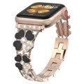 For Apple Watch 8 41mm Petal Metal Diamond Watch Band(Rose Gold+Black)