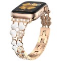 For Apple Watch 7 45mm Petal Metal Diamond Watch Band(Rose Gold+White)