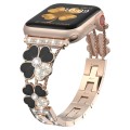 For Apple Watch 5 44mm Petal Metal Diamond Watch Band(Rose Gold+Black)