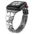 For Apple Watch 4 44mm Petal Metal Diamond Watch Band(Black+White)