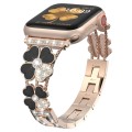 For Apple Watch 42mm Petal Metal Diamond Watch Band(Rose Gold+Black)