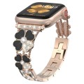 For Apple Watch SE 2023 44mm Petal Metal Diamond Watch Band(Rose Gold+Black)