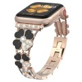 For Apple Watch 9 41mm Petal Metal Diamond Watch Band(Rose Gold+Black)