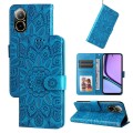 For Realme C67 4G Global Embossed Sunflower Leather Phone Case(Blue)