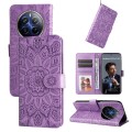For Realme 12 Pro+ Embossed Sunflower Leather Phone Case(Purple)