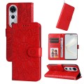 For Huawei nova 12 Pro Embossed Sunflower Leather Phone Case(Red)