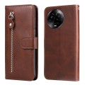 For Realme C67 5G Global / 11 5G Taiwan Version Fashion Calf Texture Zipper Leather Phone Case(Brown