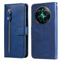 For Realme 12+ Fashion Calf Texture Zipper Leather Phone Case(Blue)