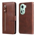 For OPPO Reno11 5G Global Fashion Calf Texture Zipper Leather Phone Case(Brown)