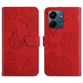 For Xiaomi Redmi 13C 4G Skin Feel Butterfly Embossed Flip Leather Phone Case(Red)