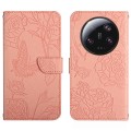 For Xiaomi 14 Ultra Skin Feel Butterfly Embossed Flip Leather Phone Case(Pink)