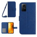 For Xiaomi Redmi Note 12S Skin Feel Sun Flower Embossed Flip Leather Phone Case with Lanyard(Dark Bl