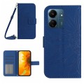 For Xiaomi Redmi 13C 4G Skin Feel Sun Flower Embossed Flip Leather Phone Case with Lanyard(Dark Blue