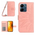 For Xiaomi Redmi 13C 4G Skin Feel Sun Flower Embossed Flip Leather Phone Case with Lanyard(Pink)