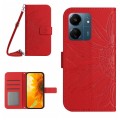 For Xiaomi Redmi 13C 4G Skin Feel Sun Flower Embossed Flip Leather Phone Case with Lanyard(Red)