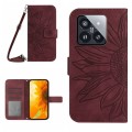 For Xiaomi 14 Skin Feel Sun Flower Embossed Flip Leather Phone Case with Lanyard(Wine Red)