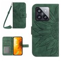 For Xiaomi 14 Pro Skin Feel Sun Flower Embossed Flip Leather Phone Case with Lanyard(Green)