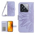 For Xiaomi 14 Pro Skin Feel Sun Flower Embossed Flip Leather Phone Case with Lanyard(Purple)