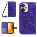 For Xiaomi Redmi 13C 5G Skin Feel Sun Flower Embossed Flip Leather Phone Case with Lanyard(Dark Purp