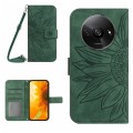 For Xiaomi Redmi A3 Skin Feel Sun Flower Embossed Flip Leather Phone Case with Lanyard(Green)