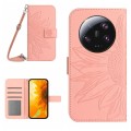 For Xiaomi 14 Ultra Skin Feel Sun Flower Embossed Flip Leather Phone Case with Lanyard(Pink)