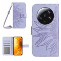 For Xiaomi 14 Ultra Skin Feel Sun Flower Embossed Flip Leather Phone Case with Lanyard(Purple)