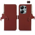 For Xiaomi Redmi Note 13 4G Genuine Leather Magnetic RFID Leather Phone Case(Coffee)