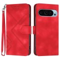 For Google Pixel 9 Pro Line Pattern Skin Feel Leather Phone Case(Red)