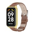 For Redmi Band 2 Mijobs Metal Shell Genuine Leather Watch Band(Brown Gold)