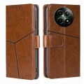 For Realme 12 5G Geometric Stitching Leather Phone Case(Light Brown)