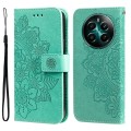 For Realme 12+ 7-petal Flowers Embossing Leather Phone Case(Green)