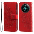 For Realme 12+ 7-petal Flowers Embossing Leather Phone Case(Red)