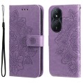 For Honor Play 50 Plus 7-petal Flowers Embossing Leather Phone Case(Light Purple)