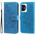 For Honor 100 7-petal Flowers Embossing Leather Phone Case(Blue)