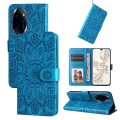 For Honor 100 Pro Embossed Sunflower Leather Phone Case(Blue)