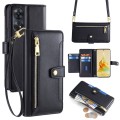 For OPPO Reno8 T 4G Sheep Texture Cross-body Zipper Wallet Leather Phone Case(Black)