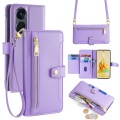 For OPPO Reno8 T 5G / A1 Pro 5G Sheep Texture Cross-body Zipper Wallet Leather Phone Case(Purple)