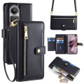 For OPPO Reno10 5G Global Sheep Texture Cross-body Zipper Wallet Leather Phone Case(Black)