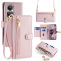 For OPPO Reno10 5G Global Sheep Texture Cross-body Zipper Wallet Leather Phone Case(Pink)