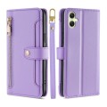 For Samsung Galaxy A05 4G Sheep Texture Cross-body Zipper Wallet Leather Phone Case(Purple)