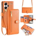 For Xiaomi Redmi Note 13 Pro+ 5G Sheep Texture Cross-body Zipper Wallet Leather Phone Case(Orange)