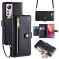 For Xiaomi 12 Sheep Texture Cross-body Zipper Wallet Leather Phone Case(Black)