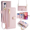 For Xiaomi 12 Sheep Texture Cross-body Zipper Wallet Leather Phone Case(Pink)