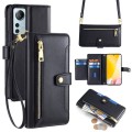 For Xiaomi 12 Lite Sheep Texture Cross-body Zipper Wallet Leather Phone Case(Black)