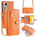 For Xiaomi 12 Lite Sheep Texture Cross-body Zipper Wallet Leather Phone Case(Orange)
