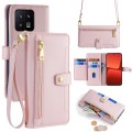 For Xiaomi 13 Sheep Texture Cross-body Zipper Wallet Leather Phone Case(Pink)
